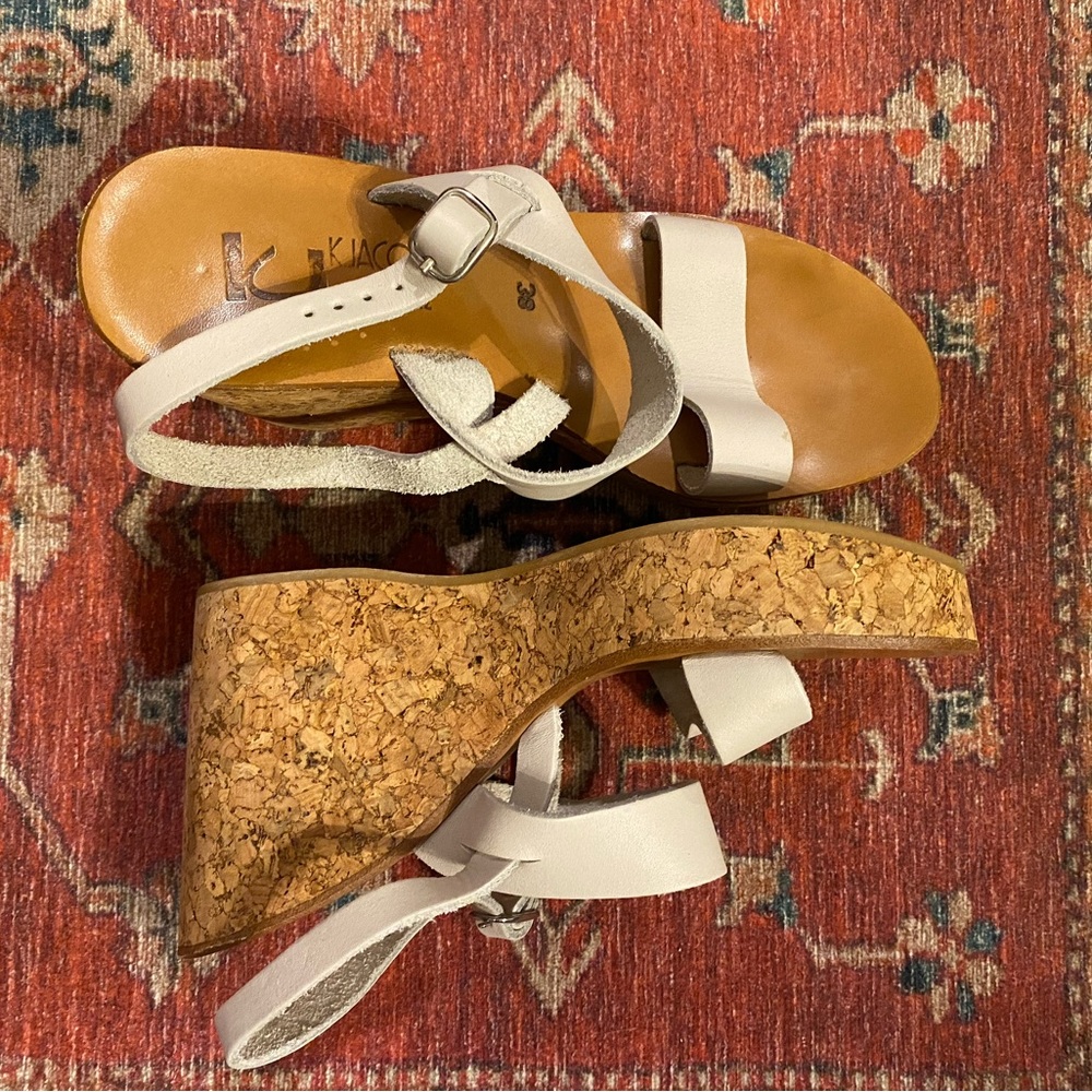 Fancy leather strap wedges